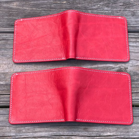 Cardholder Men  Wallet RedWhite Leather Handmade Lot of 2 - Picture 8 of 14